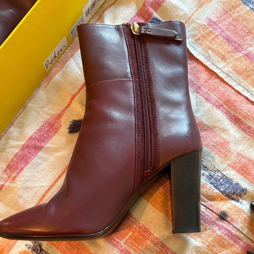 Boden Maroon Leather Heeled Boots - Picture 10 of 10